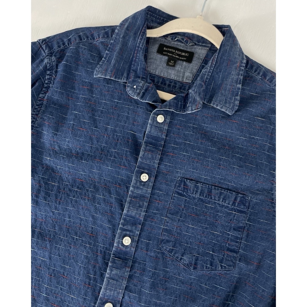 Banana Republic Mens Denim Slim Fit Shirt Size M Button Up USA Red Blue Stitch - Picture 4 of 11